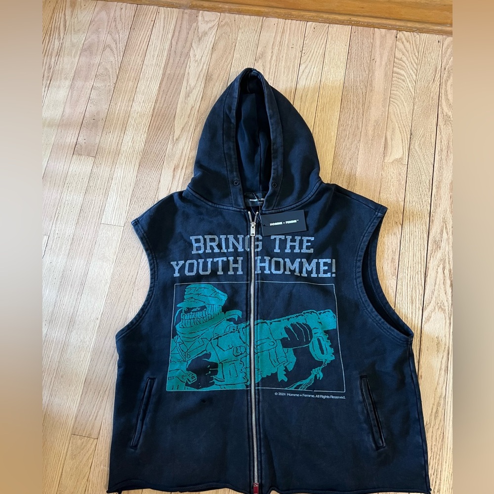 Homme+Femme GUERILLA CUTOFF ZIP HOODIE BLACK